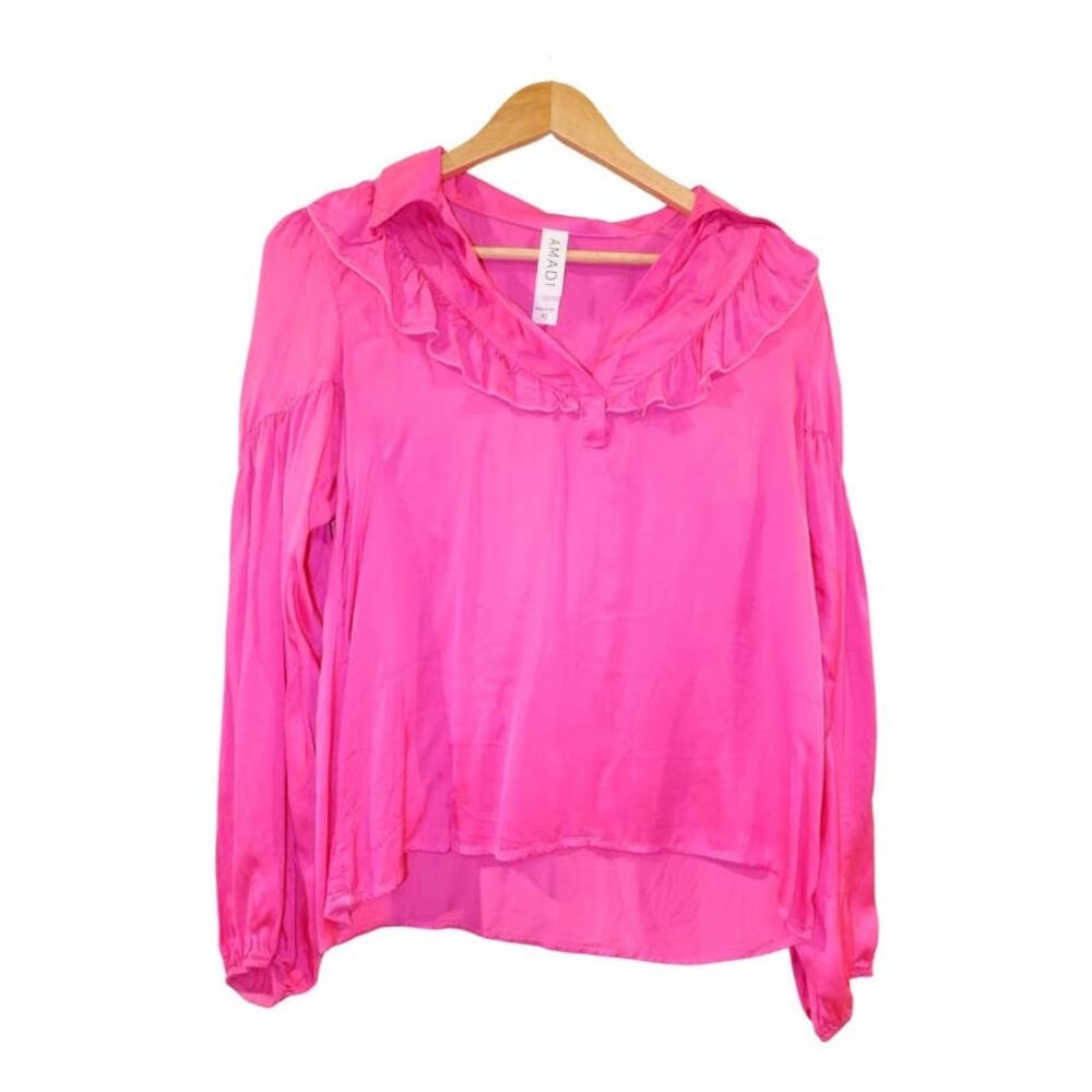 Anthropologie | Amadi Hot pink blouse with ruffle